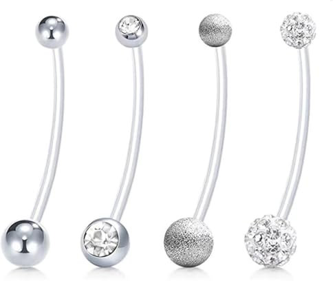 LYITZW 4 Stück Schwangerschaft Bauchnabelpiercing Nabel Ringe Acryl Flexible Stab Bauchnabel Piercing,Bauchnabelpiercing,Flexible Langen Bauchnabel Piercing