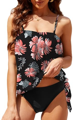CheChury Tankini Sets for Women UK Padded Swimwear Removable Shoulder Strap Top with Briefs Strapless Bathing Suit Bandeau Swimming Costume Beachwear,Pink,XL