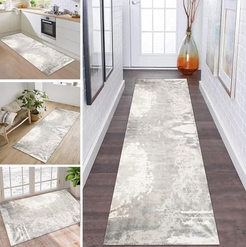 ZDYHMrj Teppich Läufer Lang Flur Küche rutschfest waschbar Teppichmatten Grau Küchenteppich Küchenläufer 80X350cm Teppichläufer Schlafzimmer Meterware Eingangstürmatte Wohnzimmer Flurläufer