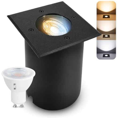 SSC-LUXon JUAVI Bodeneinbauleuchte eckig IP67 GU10 6W 3 Lichtfarben dimmbar | Befahrbarer Bodenstrahler bis 2000kg - dimmbar, warm / neutral / kalt, für Garten & Terrasse, IP67, inkl. GU10 LED
