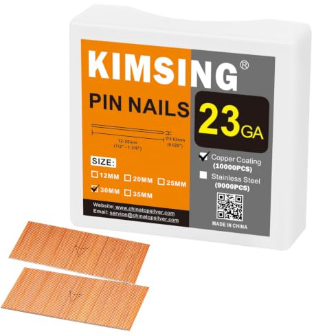 KIMSING 23GA 30mm puntas micro cobrizadas 10000 pzas para muebles | Puntas micro cobrizadas 0,63x30mm, compatibles P630C, para puertas, armarios, muebles, madera