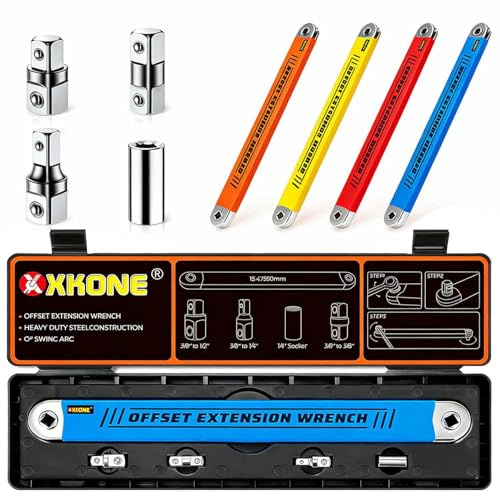 XKONE Offset Extension Wrench,0° Swing Extender for Tight Space Fasteners