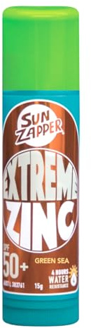 Sun Zapper Extreme Zinc Sunscreen Stick SPF 50+ Green – Water Resistant Mineral Sunscreen for Face, Zinc Oxide Surf Sunscreen Stick for Surfing and Water Sports, 15g (0.53 oz), Australian Made