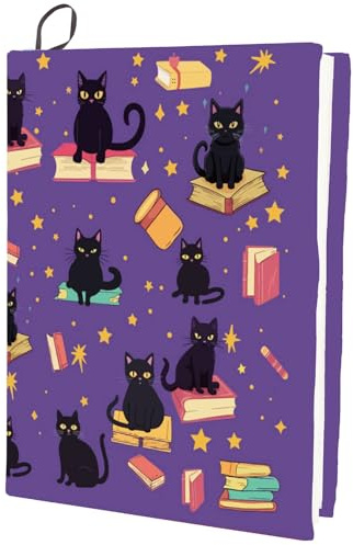 craspire Dehnbarer Buchumschlag Mit Katzenmotiv Lila Tierbuch Stern Waschbar Wiederverwendbar Großer Buchschutz Aus Nylontuch Und Polyester 9.4x15.7 Zoll Elastische Notizbuchumschläge Geeignet