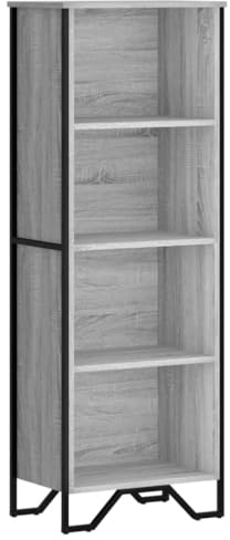 vidaXL Bücherregal, Bücherschrank Regal mit 4 Fächern, Standregal Metallfüße, Büroregal Aktenregal Aufbewahrungsregal, Grau Sonoma Holzwerkstoff