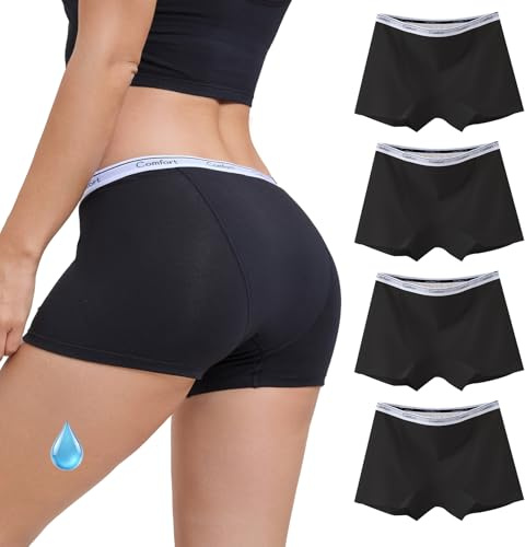 WEASIC period pants for women heavy flow girls period pants for teenage girls period knickers underwear teen knickers menstrual panties (4Pack-Black, L)