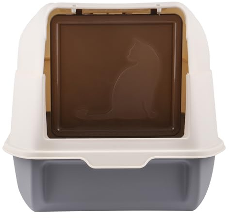 Arenero para Gatos Grande, Material de Plástico Resistente, Diseño Moderno y Elegante, Cubierta Desmontable y Tapa Transparente Abatible,Antiescapes, Carga de 15 kg-36 * 51 * 34cm-Gris
