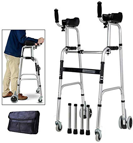 Gehgestell mit Armlehnenstütze, dickes Aluminiumrad, Hilfshilfe, höhenverstellbar, Rehabilitation für ältere Menschen (ohne Sitz)