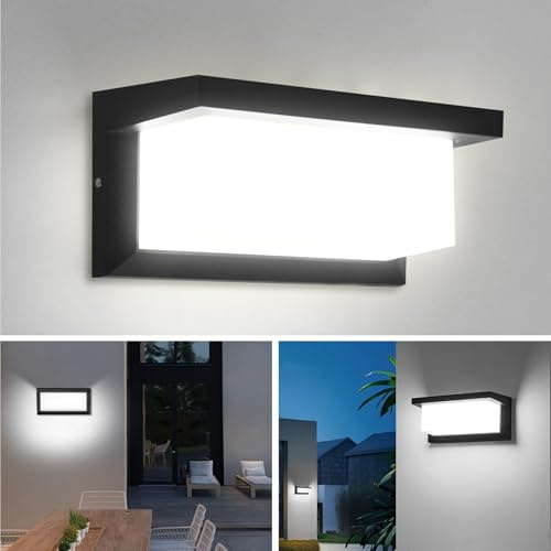 YICALE Aplique Pared Exterior 18W Lámpara de Pared Exterior Impermeable IP65 Luz LED Iiluminación 6500K Apliques LED Aluminio para Jardín, Terraza, Patio, Villa, Pasillo