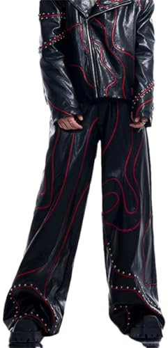 Motorradjacke für Herren, Punk-Stil, Lederjacke und Nieten, lange gerade Hose, Hose, M
