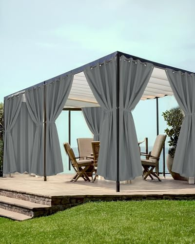 HolidayIdeas Outdoor-Vorhänge mit Ösen für Terrasse, wasserdicht, wetterfest, Balkon, Außenvorhang für Wohnungen, Pavillon, Pergolen, Veranda, 137 x 213 cm, Grau, 8 Stück | Wetterfeste Balkon-Außenvorhänge, Pool-Sichtschutzrollo für Wohnungen, Pavillon, Pergolen, Veranda