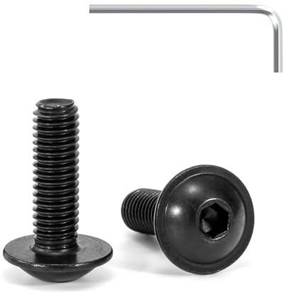 Tunejoy 20 Pièces Vis à Tête Bombée avec Bride M5 x 16 mm Noir Vis à Six Pans Creux en Acier Inoxydable A2 V2A Boulons à Tête Hexagonale avec Clé Allen Filetage Complet