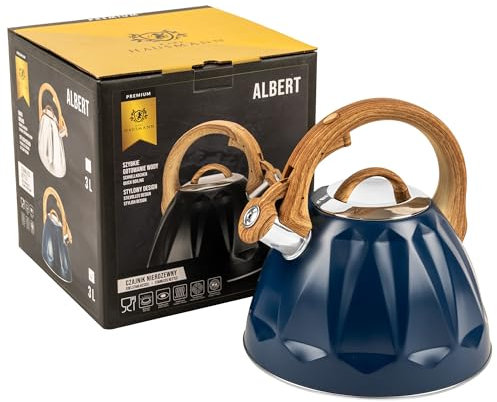 KARL HAUSMANN Bouilloire Inox Marine - 3L - Bouilloire Sifflante - Bouilloire Induction, Gaz - Poignée Résistante à la Chaleur - Bouilloire Traditionnelle Tous Feux - Retro - Théière Gaz - Bouilloir