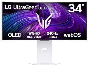 LG UltraGear OLED GX9s SMART Gaming Monitor 34GX90SA-W - WOLED UWQHD 1440p Curved 34 Inch, 240Hz, 0.03ms, HDR 400, webOS AI, Speakers, Wi-Fi, Bluetooth, DP1.4, HDMI 2.1, USB-C, White