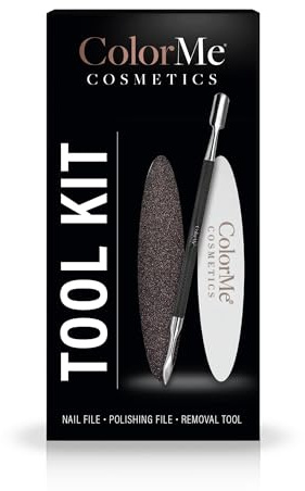 ColorMe Nagelzubehör-Set, 1 doppelseitige Feile, 1 Polierfeile und 1 Nagelhautschieber, ideal für semi-permanente Gel-Maniküre