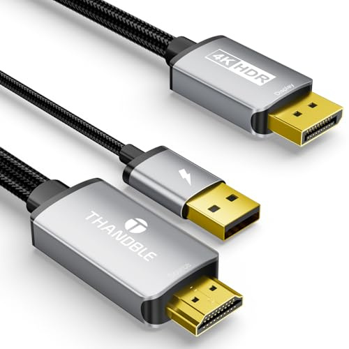 THANDBLE Active HDMI to DisplayPort Cable 3M/10FT, 4K 60Hz 1080p 120Hz, Unidirectional HDMI Source to DP Monitor Display Port Cable Compatible for PC, Laptop, Computer, NVIDIA, AMD, PS5/4, Xbox