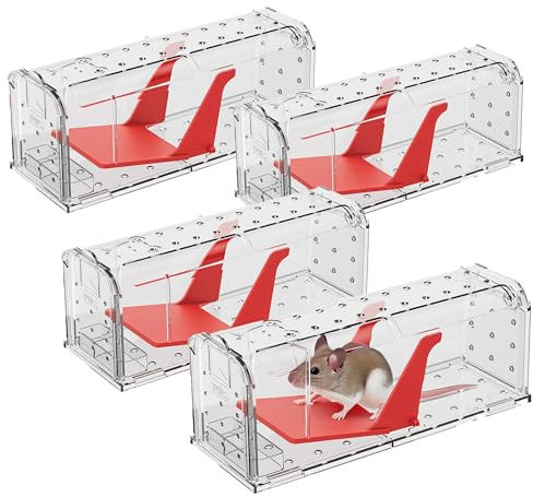 Roshield – 4 x Trappole per la cattura di topi (non adatte ai ratti), ideali per uso interno ed esterno. Riutilizzabili, assicurano una cattura rapida e sensibile.