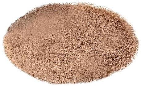 Fycakly Tapis d'hiver chaud pour chats, niches, chiens de petite taille et moyenne, couverture chaude, ronde, en peluche, confortable, coussin pour chat avec aire de jeu à l'herbe à chat, marron