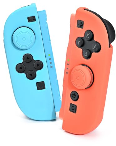 DLseego Coque de Protection pour Switch 2, Silicone Souple Anti-jaunissement Switch 2 Poignée TPC Housse Antidérapant et Anti-rayures Grip Coque avec 2PCS Poignée de Pouce,Bleu+Orange