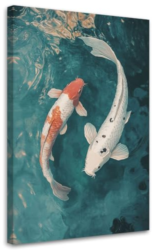 Feeby Stampa su Tela - Quadri Moderni Soggiorno - Quadro Camera Da Letto - Pesci koi giapponesi - 80x120 cm - Decorazioni Parete