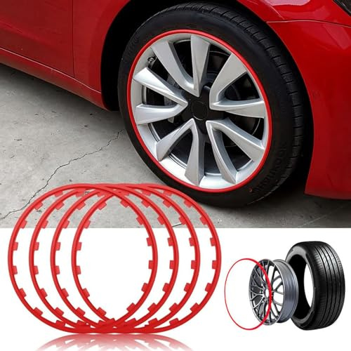 HDGYUA 16-20 Car Rims Edge Trim Protector Wheel Protection Ring Alloy Wheel Edge Ring Rim Protectors Tyres Tire Guard Set of 4 Anti-Scratch Car Refit Trims Kit(Size:20 inch Color:Red)(Red,17 inch)