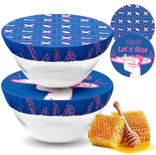 Brezlio Bienenwachs-Schüsselabdeckungen 2 Stück – 10 Zoll wiederverwendbar aus Bio-Baumwolle & natürlichem Bienenwachs, perfekt für Brotgärung, Frischhaltung und Aufbewahrung (blau +rosa)