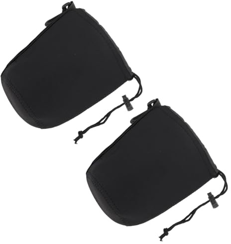 BATHVEVE 2 Stück Flexible Neopren Kameraobjektivtaschen mit Haken Verstellbarem Elastischem Verschluss und Gürtelbefestigung für Dslr Kameraobjektive Schwarz