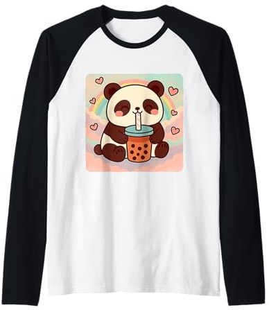 Anime Kawaii Rainbow pour Les Amateurs de thé à Bulles Panda Manche Raglan