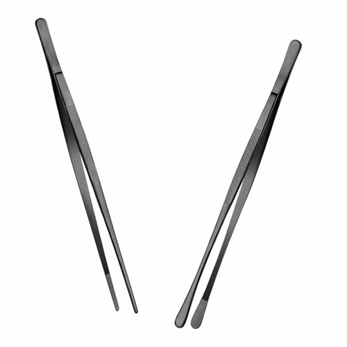 2 Pièces Pince Cuisine 30,5cm Pincettes de cuisine en acier inoxydable Professionnel noire Longue Pince Cuisine Pour La Cuisine,Pâtisserie,Barbecue