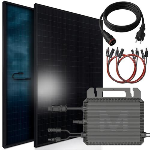 SUNNIVA® 920W Balkonkraftwerk BIFAZIAL FULLBLACK komplett Steckdose MARSTEK 800 Watt Wechselrichter, PV Solaranlage Komplettset, 2x460W N-Type Glas-Glas Bifacial Solarmodule, 5m Kabel, 4x1m Solarkabel