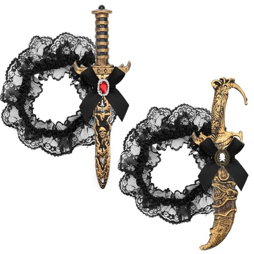 ELNLE Piraten Damen Strumpfband Zubehör, Piraten Schwert mit Schleife Beinstrumpfband, Abnehmbar Pirate Kostüm Frauen Accessories für Mittelalter, Gothic, Punk-Mottopartys Halloween, Karneval