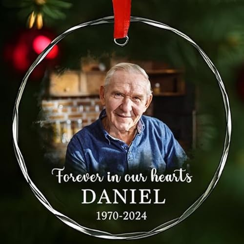 Personalisierte Weihnachtskugeln als Gedenkstück, Kristallglas Christbaumkugel Personalisiert mit Foto & Name, Beileidsgeschenk für den Verlust eines geliebten Menschen