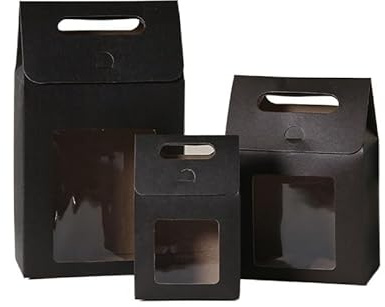 Bolsa de Regalo con Ventana Transparentes Bolsas de regalo con ventana transparente, papel kraft asa, for dulces, galletas y pasteles, 50 o 100 unidades(Black,27x16x9cm,50pcs)