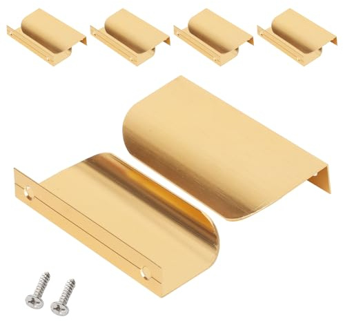 LOLANIUT 10 Piezas Tiradores Encastrados, Tiradores de ocultos 64mm Manija Empotrada Metal Oro 80mm para Mueble, Armario, Cajón Y Cocina Instalación Fácil con Tornillos Y Destornillador Incluidos