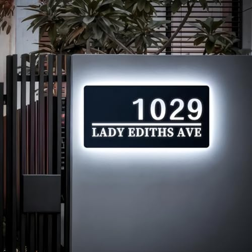 HDLOVDE Letrero LED Personalizable Con Número De Casa, Resistente Al Agua, Con Iluminación Personalizada Y Texto Y Números Personalizados. Letrero Acrílico Apto Para Todo Tipo De Climas