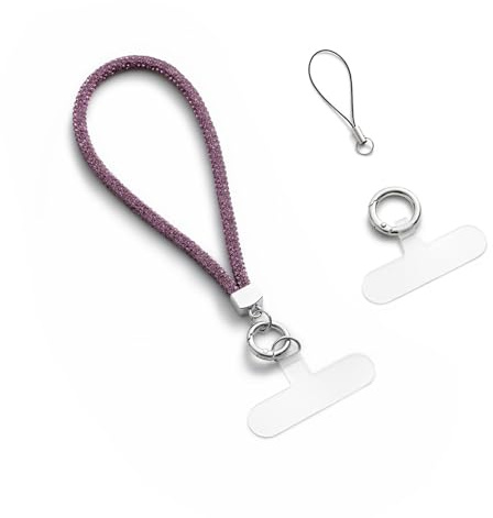 AOKSUNOVA Glitter mobilband, kort handledsband, strass-nyckelband, universell mobilfäste, rosaviolett