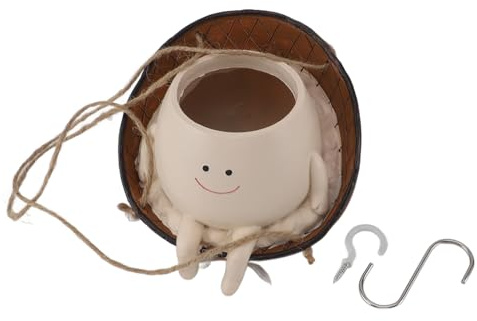 Xiuganpo Maceta Colgante con Cara Sonriente y Columpio, Maceta con Cabeza de Flor de Resina para Interior y Exterior, Regalo de Resina (14x10,2x14cm/5,5x4,0x5,5 Pulgadas)