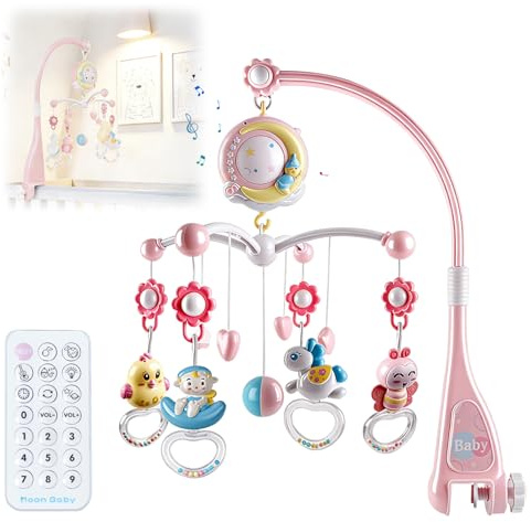 Dcceeo Babymobil, babysäng hängande leksak med musik, nattlampa och projektor, mobil babymusiklåda med 150 melodier för babysäng, babysäng, leksak, gåva för nyfödda från 0–12 månader