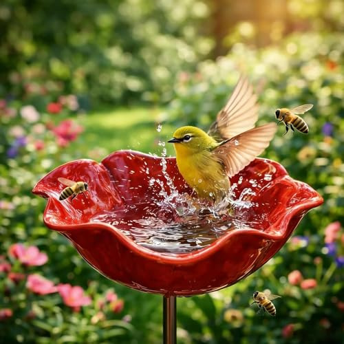 Vogeltränke Blume aus Metall, Handgefertigter Gartenstecker für Rasen, Insektentränke Bienentränke Gartenfiguren & Gartenstatuen Gartendeko für Draußen