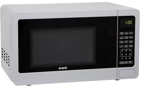 Avanti Countertop Microwave Oven Compact 0.7 Cu. Ft. with Digital Touch Controls, 6 One-Touch Presets, 10 Power Levels, 700W, Interior Lighting, Turntable, in White