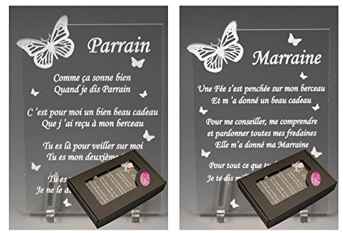 Gravure Events Poème Parrain + Marraine - Papillon Baptême & Communion