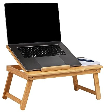 Mind Reader Bali-kollektion, Rayon från Bambu Bärbart Laptop-Skrivbord/Frukostbord med lutande topp, Vikbara ben, 40 cm L x 30 cm B x 20 cm H, Brun