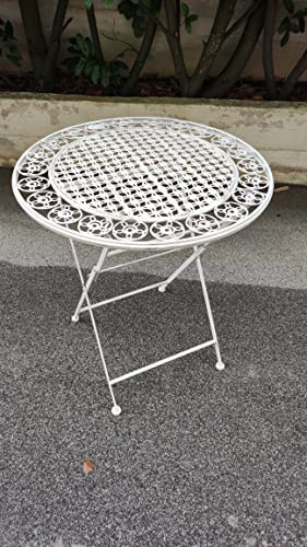 Euronovità EN-222272 Tavolo Arredo Giardino Tondo in Ferro Batturo.Colore Panna. Dimensioni H75 X Diametro 70 Cm