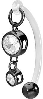 PIERCINGLINE PMFK Bananabell + Chirurgenstahl Design 2 KRISTALLE Piercing Intimbereich Bauch Schwarz