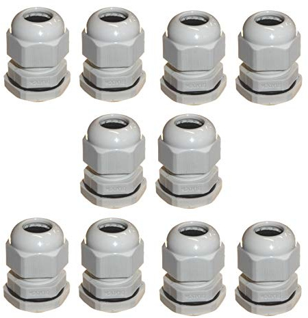 10 Pack M20 20mm TRS Stuffing Compression Glands for 6-12mm Cable Grey, Waterproof IP68 with Locknut and Washer