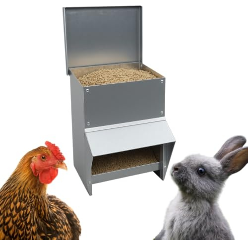 Futterautomat Hühner 8 Kg Futterspender Geflügel Futterautomat Kaninchen Hase Wachtel Zubehör Futtertrog Metall Hühner Futternapf inkl. Deckel Wetterfest