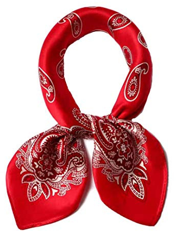 ANDANTINO 100% Real Mulberry Silk Scarf -21'' x 21''- Lightweight Neckerchief –Women Men Small Square Digital Printed Scarves (Red Paisley)