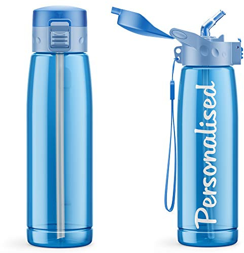 Purple Print House Personalised Water Bottle With Straw - 660ml - School Water Bottles - Gym Bottle - Bpa Free - Cycling Sports - Add Your Custom Name To Bottled Water