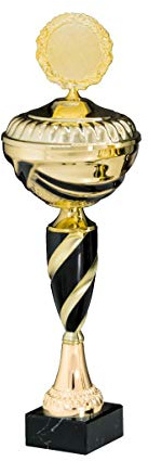 Henecka Pokal Serie Tilda, Gold-schwarz, mit Wunschgravur und auswählbarem Sport-Emblem, Größe 30 cm