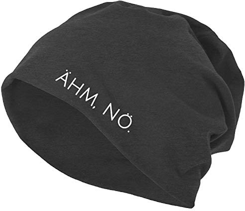 OwnDesigner Premium Beanie mit Aufdruck Ähm nö Spruch für Herren Mütze Damen warm modernes Design weich
